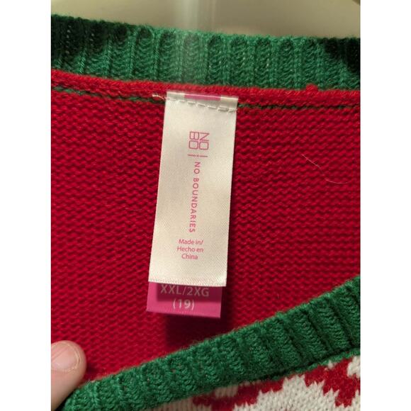 Ugly Christmas Sweater Sequin Rudolph Reindeer Red & Green, Juniors XXL 19 - Picture 6 of 10